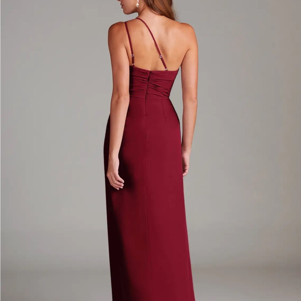 Azazie Eren- Burgundy Sheath One Shoulder Chiffon Dress - Picture 5 of 5